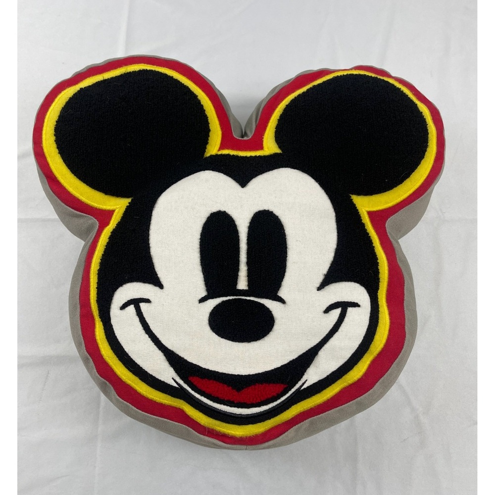 Disney Mickey Mouse Hallmark Plush Decorative Throw Pillow Grey Red Yellow Face